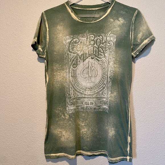 Cowboy Militia Green‎ Soft Graphic T-Shirt Size Large Distressed Look - Picture 1 of 3